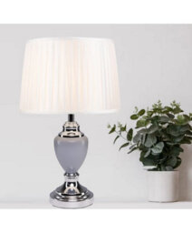 Lighting Supermarket Malham Grey Ceramic Table Lamp With Ivory Pleated Shade - Modern Grey & Silver - thumbnail 5