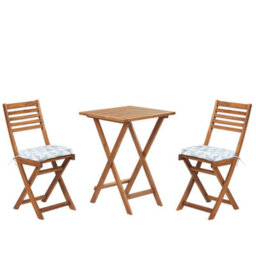 Beliani Bistro Set With Cushions Folding Fiji Acacia Wood Blue - thumbnail 1