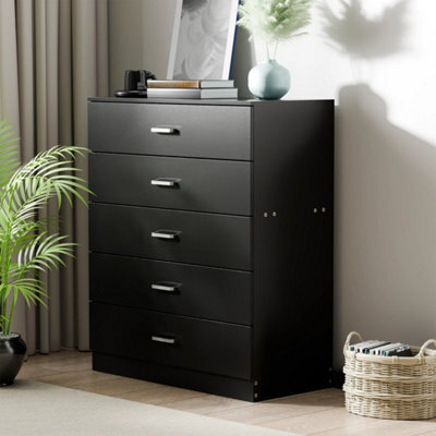 Black 5 Drawer Chest Of Drawers, Metal Handles Runners, Bedroom, Nursery Furniture - image 1