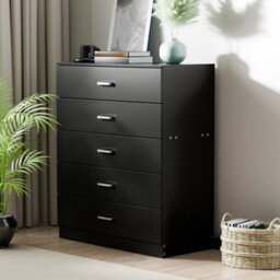 Black 5 Drawer Chest Of Drawers, Metal Handles Runners, Bedroom, Nursery Furniture - thumbnail 1