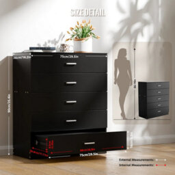 Black 5 Drawer Chest Of Drawers, Metal Handles Runners, Bedroom, Nursery Furniture - thumbnail 3