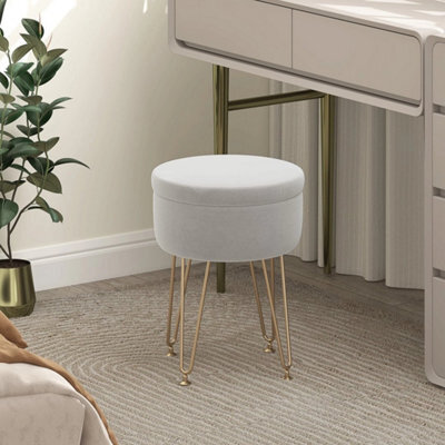 5L Velvet Footstool With Removable Lid For Bedroom, Cream White - image 1
