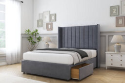 "Sloomy Falcon Steel Plush Divan Bed Base 2 Drawers Foot-End With 54"" Wingback Headboard 5' King" - thumbnail 4