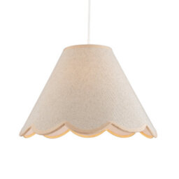 Happy Homewares Scallop Edge Natural Textured Linen Coolie Lamp Shade With Pink Trims - thumbnail 2