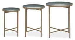 Orsina Set Of 3 Modern Side Tables, Grey & Gold Metal End Tables, Gold Side Tables, Side Tables For Living Room