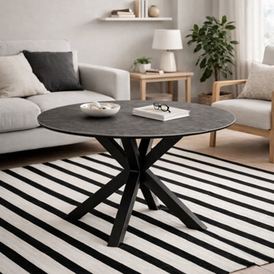 Wyld Haus Perth 119Cm Round Ceramic Dining Table - Black Marble Effect With Industrial Metal Legs - image 1
