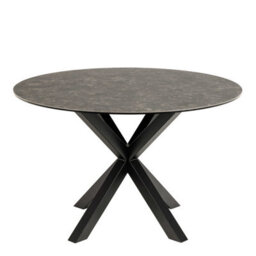 Wyld Haus Perth 119Cm Round Ceramic Dining Table - Black Marble Effect With Industrial Metal Legs - thumbnail 3