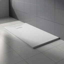 Rinse bathrooms Rinse Walkin Shower Enclosure 800mm Front 800mm End Panel Grey Glass Wetroom Screen-White 1400X800 Shower Tray Waste - thumbnail 2