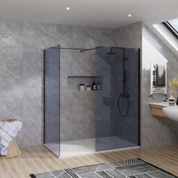 Rinse bathrooms Rinse Walkin Shower Enclosure 800mm Front 800mm End Panel Grey Glass Wetroom Screen-White 1400X800 Shower Tray Waste - thumbnail 1