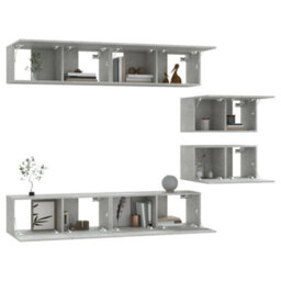 Berkfield Classic 6 Piece Tv Cabinet Set Concrete Grey Engineered Wood - thumbnail 4