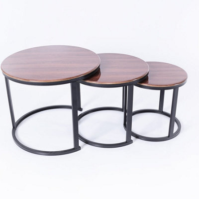 Q&p Furniture Oslo Nesting Coffee Tables 3 Piece Set Walnut Wood-Effect & Black Frame Model - image 1
