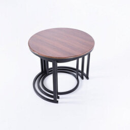 Q&p Furniture Oslo Nesting Coffee Tables 3 Piece Set Walnut Wood-Effect & Black Frame Model - thumbnail 2