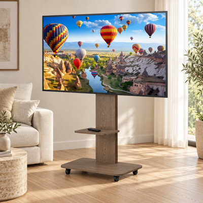 Aesome Mobile Tv Floor Stand For 40-75 Inch Tvs With Wheels, 2 Shelves, Adjustable Height & Tilt, 60Kg Capacity - image 1