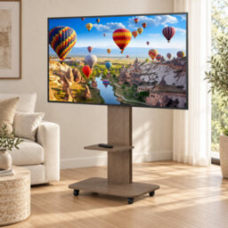 Aesome Mobile Tv Floor Stand For 40-75 Inch Tvs With Wheels, 2 Shelves, Adjustable Height & Tilt, 60Kg Capacity - thumbnail 1