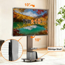 Aesome Mobile Tv Floor Stand For 40-75 Inch Tvs With Wheels, 2 Shelves, Adjustable Height & Tilt, 60Kg Capacity - thumbnail 4
