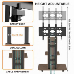 Aesome Mobile Tv Floor Stand For 40-75 Inch Tvs With Wheels, 2 Shelves, Adjustable Height & Tilt, 60Kg Capacity - thumbnail 7