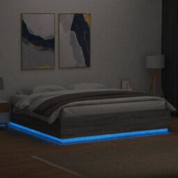 Berkfield Bed Frame With Led Without Mattress Grey Sonoma 180X200 Cm Super King - thumbnail 4
