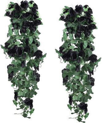Flowers Artificial Hanging Plants 2Pcs 3.3Ft Rose Vine For Home Room Garden Wedding Indoor Outdoor Decoration (Black) - image 1