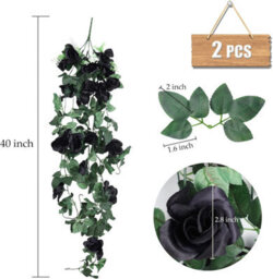 Flowers Artificial Hanging Plants 2Pcs 3.3Ft Rose Vine For Home Room Garden Wedding Indoor Outdoor Decoration (Black) - thumbnail 2