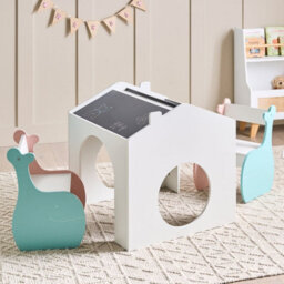 Wyld And Coco Littlejoy 2-Seat Kids Table Set With Blackboard Top, Multicolour Chairs - thumbnail 2