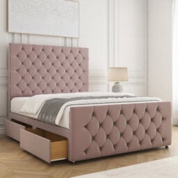 Bsspoke Maya Divan Bed Pink Plush Velvet 54Inch Headboard & Footboard 2Drawers Same Side & No Mattress In 3Ft 4Ft 4Ft6 5Ft 6Ft - thumbnail 2