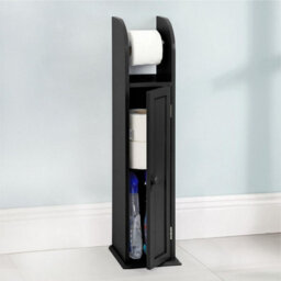 Taylor & Brown Grey Wooden Toilet Paper Holder Cabinet With Shelf, Free Standing Bathroom Tissue Storage, 18X20X79Cm (Black) - thumbnail 2