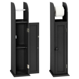 Taylor & Brown Grey Wooden Toilet Paper Holder Cabinet With Shelf, Free Standing Bathroom Tissue Storage, 18X20X79Cm (Black) - thumbnail 3