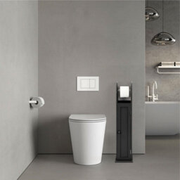 Taylor & Brown Grey Wooden Toilet Paper Holder Cabinet With Shelf, Free Standing Bathroom Tissue Storage, 18X20X79Cm (Black) - thumbnail 6