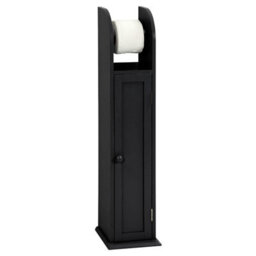 Taylor & Brown Grey Wooden Toilet Paper Holder Cabinet With Shelf, Free Standing Bathroom Tissue Storage, 18X20X79Cm (Black)