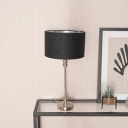 Valuelights Maggie Chrome Candlestick Table Lamp With Black And Chrome Inner Lamp Shade - thumbnail 3