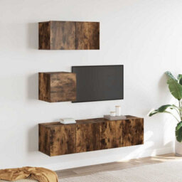 Berkfield Classic 4 Piece Tv Cabinet Set Smoked Oak Engineered Wood - thumbnail 2