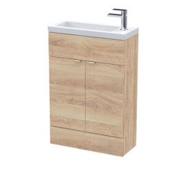 Hudson Reed Fusion Floor Standing Compact Vanity Unit & Basin, Stylish Vanity Unit With Basin, Bleached Oak, 600mm - thumbnail 2