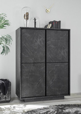 FurniComp LTD Furnicomp Glacia 4 Door 145Cm Black Marble Highboard - image 1