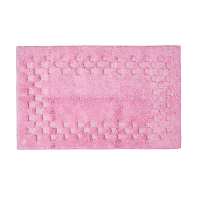 Homescapes Cotton Check Border Pink Bath Mat - image 1