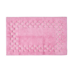 Homescapes Cotton Check Border Pink Bath Mat - thumbnail 1