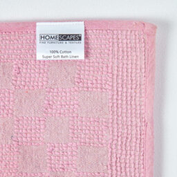 Homescapes Cotton Check Border Pink Bath Mat - thumbnail 5