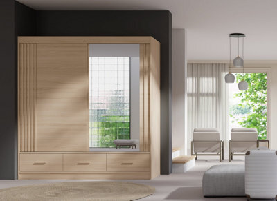 Arte Canada Mirrored Sliding Door Wardrobe 200Cm In Oak Riva - image 1
