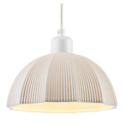 Happy Homewares Frosted White Ceramic Umbrella Pendant Light Shade With Etched Lines - thumbnail 2
