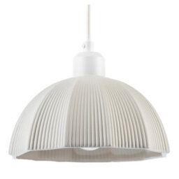 Happy Homewares Frosted White Ceramic Umbrella Pendant Light Shade With Etched Lines