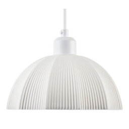 Happy Homewares Frosted White Ceramic Umbrella Pendant Light Shade With Etched Lines - thumbnail 4