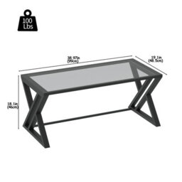 Huhote Modern Open Design Rectangular Grey Glass Coffee Table Black Metal Frame 39X19X18 In End Side Table Beside Table For Home - thumbnail 8