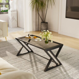 Huhote Modern Open Design Rectangular Grey Glass Coffee Table Black Metal Frame 39X19X18 In End Side Table Beside Table For Home - thumbnail 5