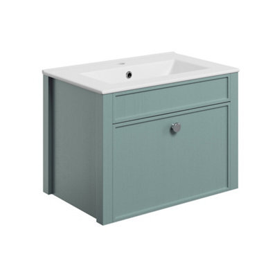 Exbury Sea Green Ash Wall-Mounted Vanity Unit & Basin Set (W)605mm (H)443mm - image 1