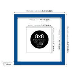 "8X8"" Blue Picture Frame - 8X8"" Square Frame With 6X6"" Mount For 8X8""/6X6"" Pictures Art Deco Style Room Decor, 1 Pack" - thumbnail 2