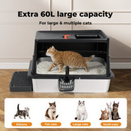 Skylos Cat Litter Box Stainless Steel Enclosed Toilet Tray Anti-Splashing - thumbnail 5