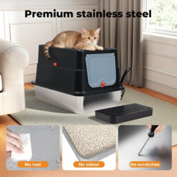 Skylos Cat Litter Box Stainless Steel Enclosed Toilet Tray Anti-Splashing - thumbnail 6