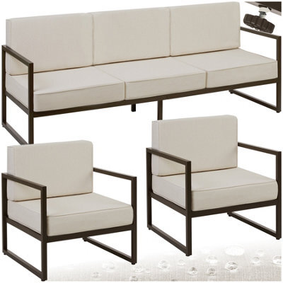 Tectake Garden Furniture Comosa - For 5 People, Xxl Padding, 1 Sofa, 2 Armchairs - Brown/beige - 1 - image 1
