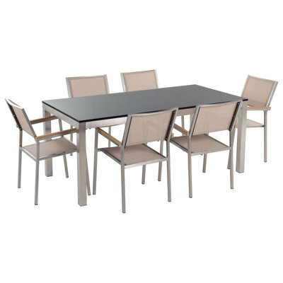Beliani Garden Dining Set 6 Seater Grosseto Granite Polished Black/ Beige - image 1