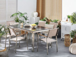 Beliani Garden Dining Set 6 Seater Grosseto Granite Polished Black/ Beige - thumbnail 2