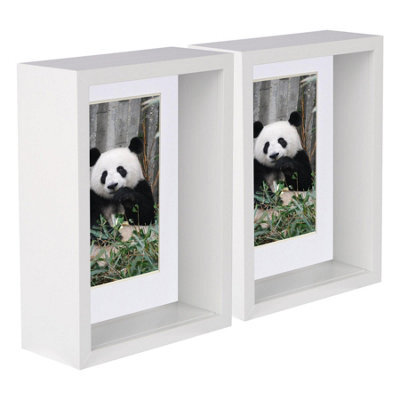 "Nicola Spring 5 X 7"" Deep Photo Frames - White/white Mount - 3D Deep Box Picture Frame Display Case (20 X 15Cm) X2" - image 1